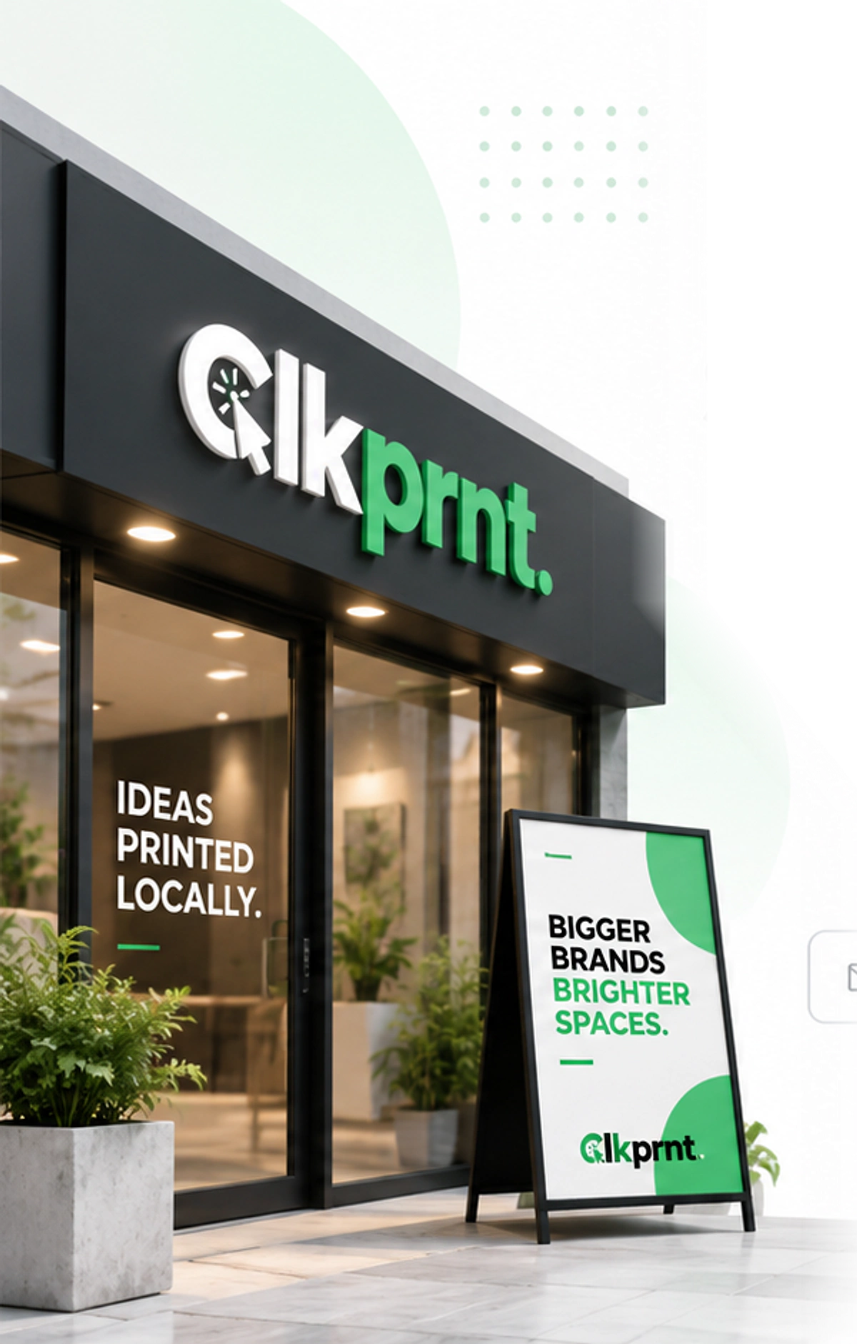 CLKPRNT local print storefront and branded pavement sign