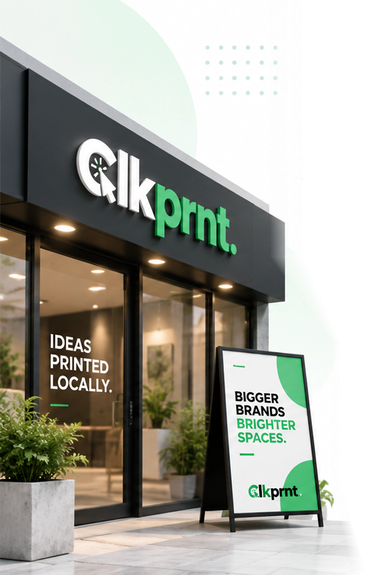 CLKPRNT local print storefront and branded pavement sign